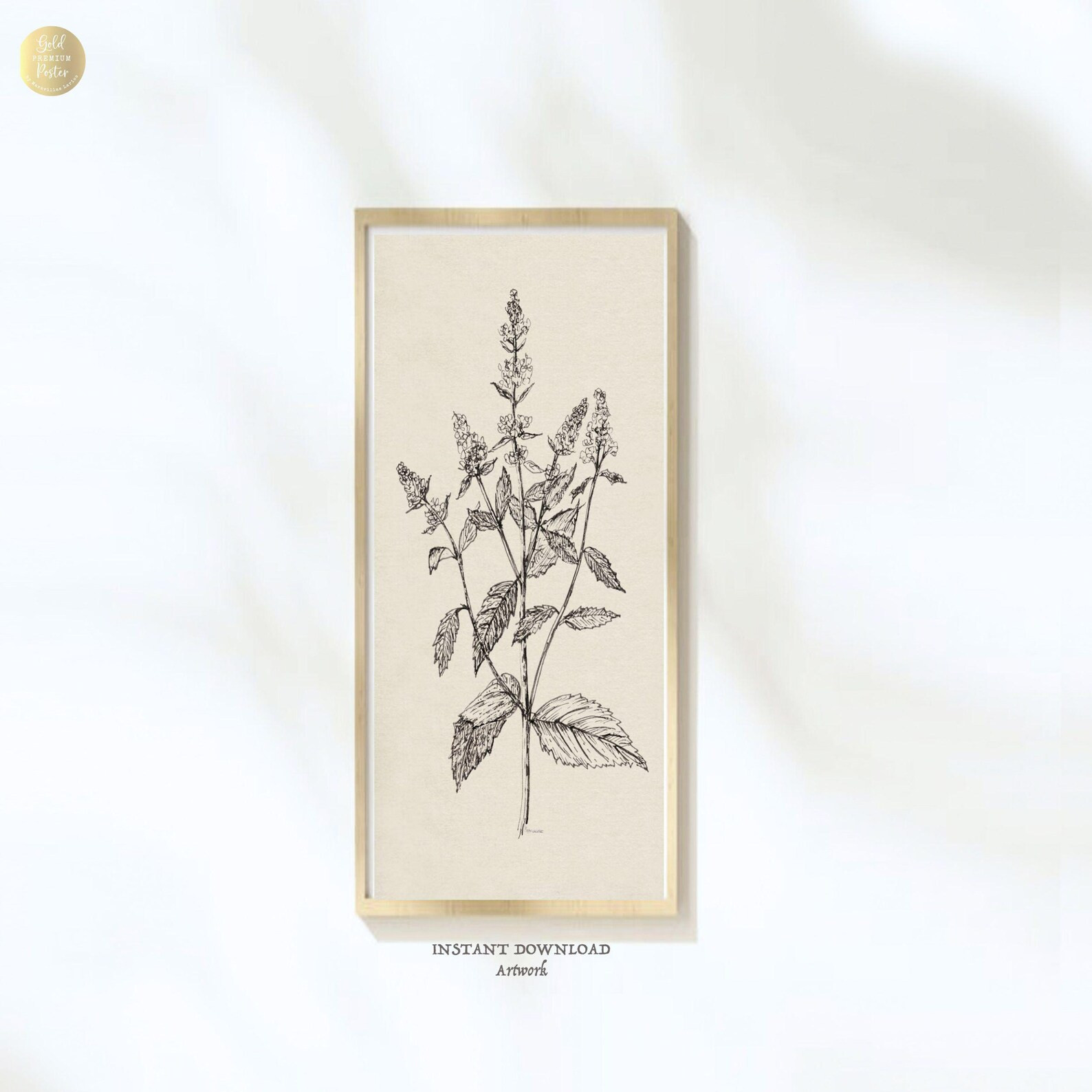 PRINTABLE Long Tall Vertical Narrow Wall Art Original Minimalist Floral Sketch Country Wall Decor... | Etsy (US)