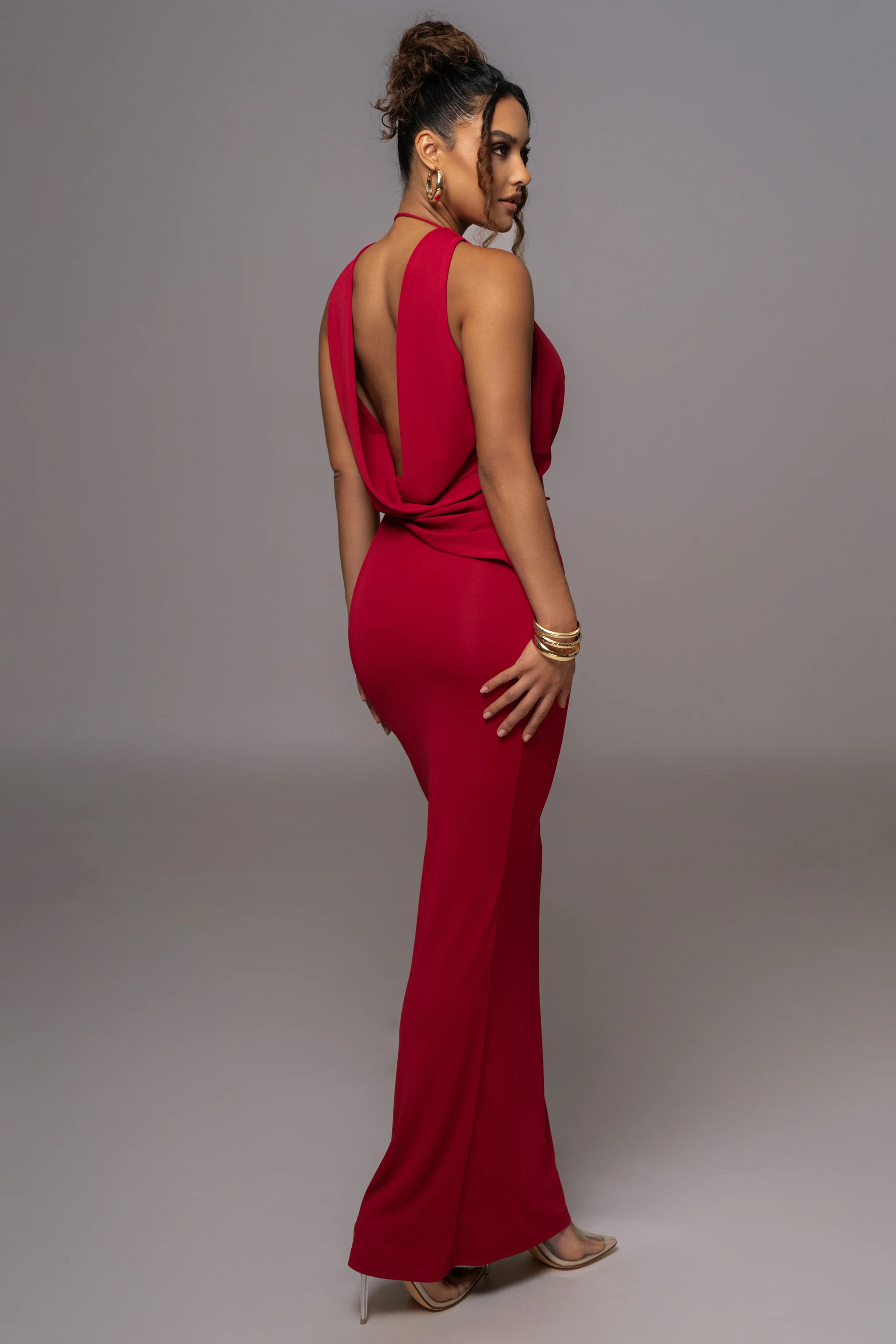 Red Infinite Allure Cowl Neck Dress | JLUXLABEL