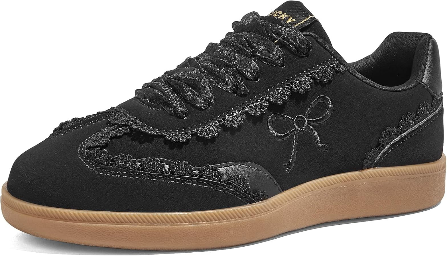 LUCKY STEP Women’s Lace Detail Casual Sneakers Organza Ribbon Lace-Up Fashion Vintage Gum Sole ... | Amazon (US)