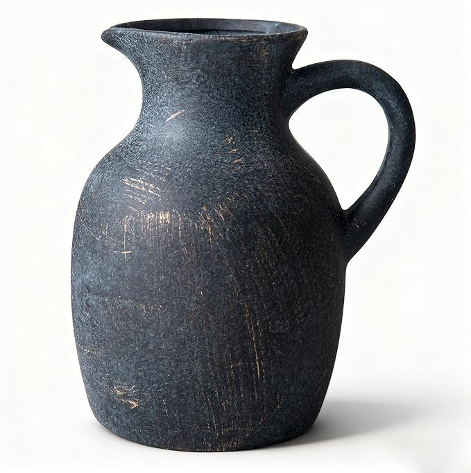 Ceramic Rustic Vase with Handle, Decorative Jug Pitcher, Terracotta Stone Vase for Decor Living R... | Amazon (US)