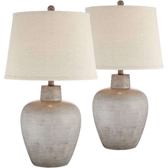 Regency Hill Rustic Country Cottage Table Lamps Set of 2 Southwest Urn Neutral Fabric Drum Shade ... | Target