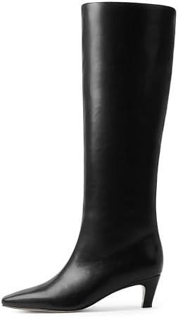 Modatope Knee High Boots Women Square Toe Kitten Heel Tall Boots Womens Fashion Long Boots | Amazon (US)