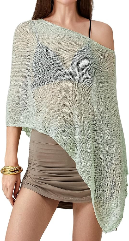 Women Sheer Shrug Shawl Poncho Summer Knit Sweater Tops Mesh Solid Summer Beach Lightweight Tops | Amazon (UK)