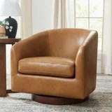 Better Homes & Gardens Bradford Wooden Base Swivel Accent Chair, Chestnut Faux Leather | Walmart (US)