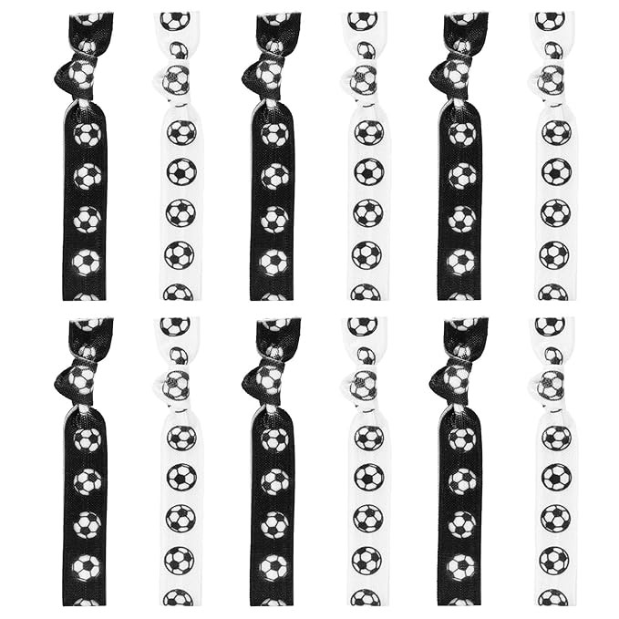 12Pcs Soccer Hair Ties, Elastic Football Hair Bands No Crease Sports Ponytail Holders Soccer Ribb... | Amazon (US)