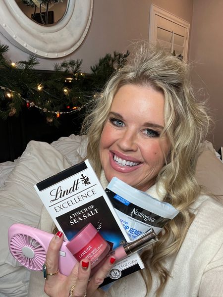 5 favorite things for stocking stuffers!!
For her… 

- Lindt Sea Salt Dark Chocolate 
So good & you only need a square 

-Neutrogena individual make up remover, perfect for travel

-Buxom Lip plumper -in color Champagne 
Little tingle and a great plumper

-Laneige lip sleeping mask
Wake up with beautiful, moisturized lips/ can use as lip gloss too

-Facial Fan - perfect for in-between applying skincare or make up, even to carry for hot flashes 



#LTKGiftGuide #LTKunder50 #LTKHoliday