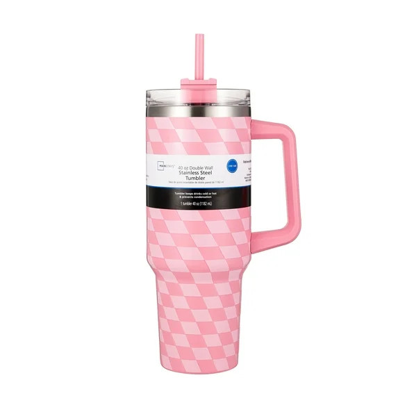 Mainstays 40oz Pink Diamond Pattern Tumbler Stainless Steel Double Wall | Walmart (US)