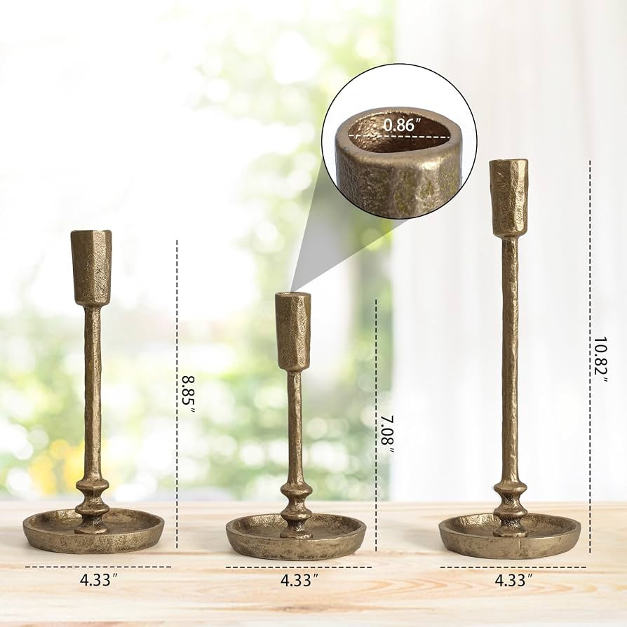 Rustic Cast Iron Taper Candle Holder - Set of 3 Vintage Candle Stands, Candlestick Holders for We... | Amazon (US)