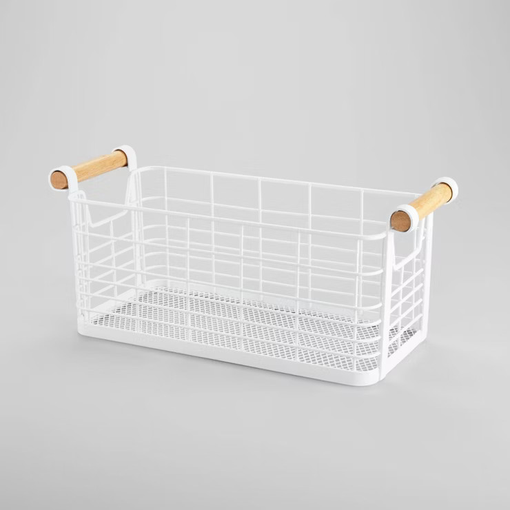 Rectangular Wire Natural Wood Handles Basket - Brightroom™ | Target
