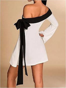 MakeMeChic Women's Off The Shoulder Bell Sleeve Mini Dress Bowknot Cocktail Party Bodycon Dresses | Amazon (US)