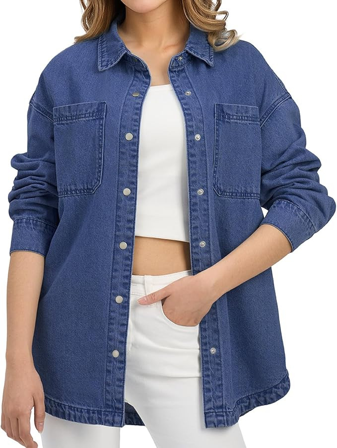 HISEA Denim Shirt Women, Jean Shirts for Women, Oversized Denim Shirt for Women, Jean Shacket wit... | Amazon (US)