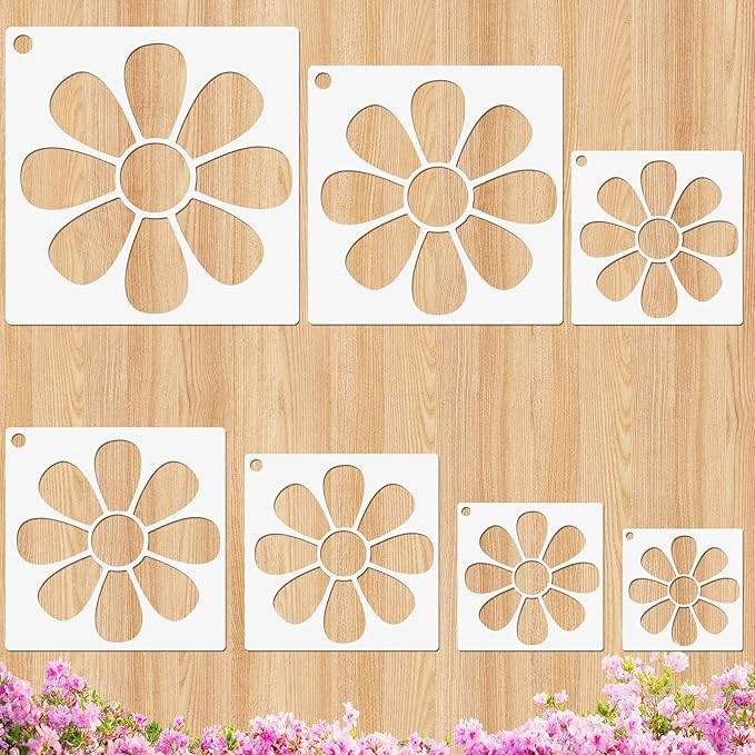 7 Pcs Daisy Flower Stencils for Painting, Reusable Floral Art Templates Fabric Spray Paint Stenci... | Amazon (US)