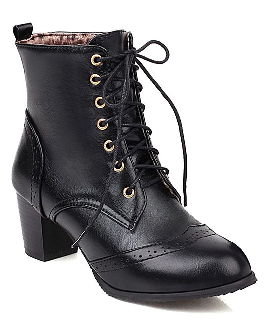 BUTITI Women's Casual boots black - Black Perforated Lace-Up Ankle Boot - Women | Zulily