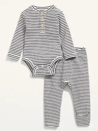 Unisex 2-Piece Rib-Knit Henley Bodysuit and Leggings Layette Set for Baby | Old Navy (US)