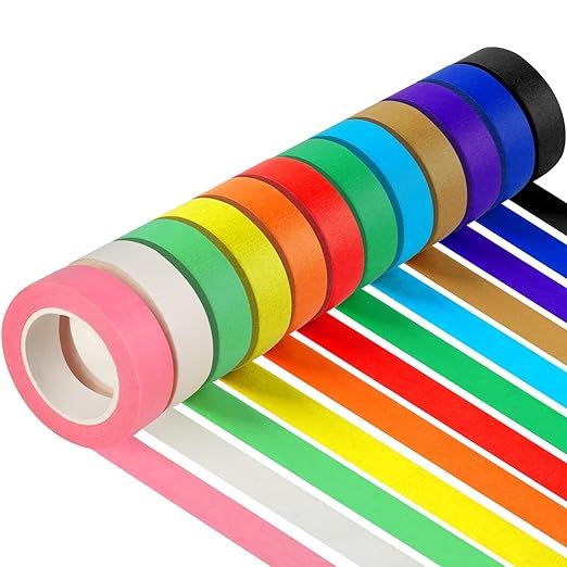 12PCS Colored Masking Tape, Kids Art Supplies Colored Tape, DIY Craft Tape, Colored Tape Rolls, C... | Amazon (US)