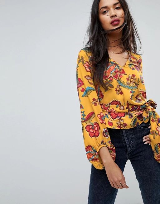 Vero Moda Floral Wrap Top With Gathered Sleeves | ASOS US