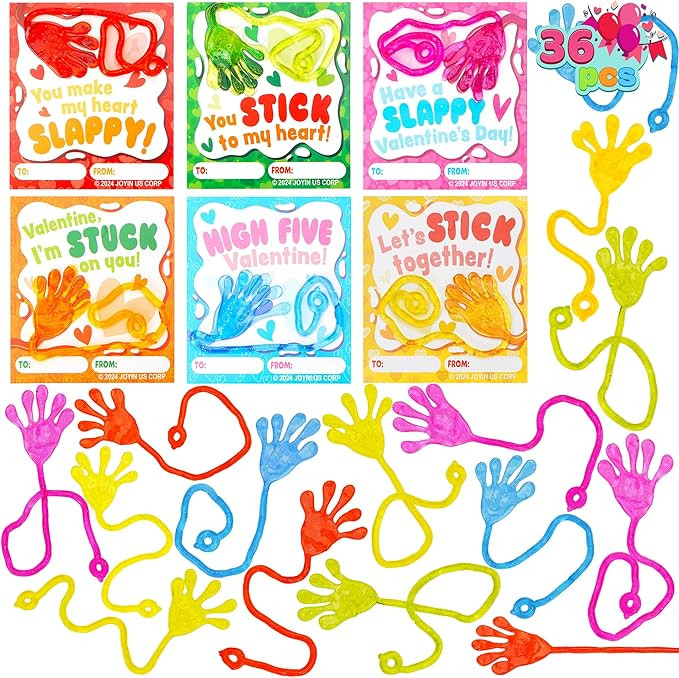 JOYIN 36 Packs Valentines Day Sticky Hands with Card, Valentine Party Favors, Classroom Exchange ... | Amazon (US)