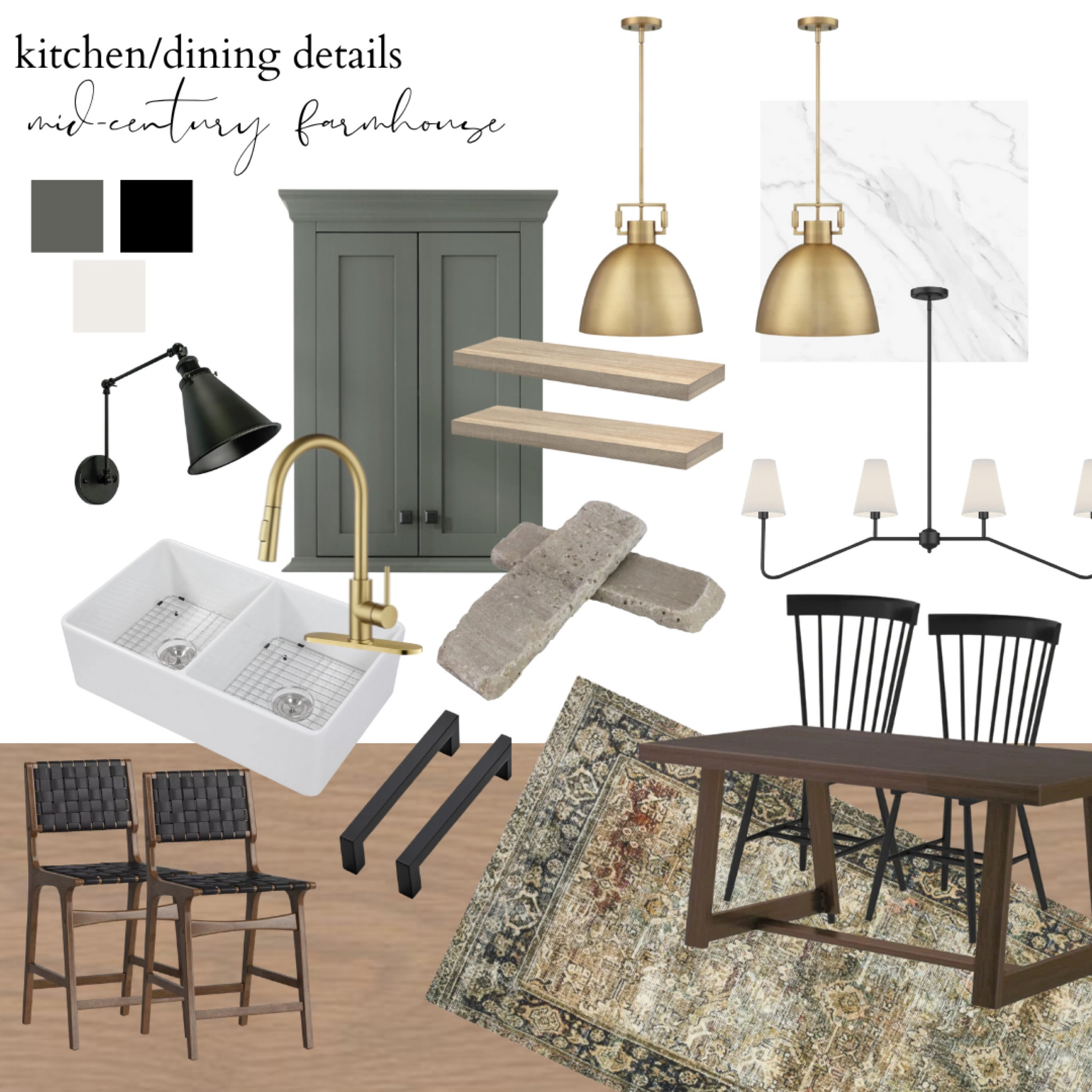 Warm Modern Farmhouse Kitchen ✨
.
Finding the perfect kitchen fixtures to match green cabinets was so much fun! We started with Pewter Green cabinets as a must then added:
Matte Black Knobs
White Ceramic Farm Sink
Leather detailed bar stools
Gold Island Pendants
And a faux brick backsplash 🥰

#LTKstyletip #LTKhome #LTKfamily