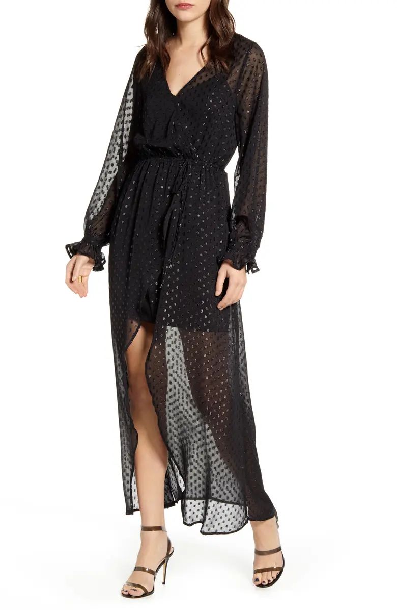 Metallic Clip Dot Long Sleeve Maxi Dress | Nordstrom