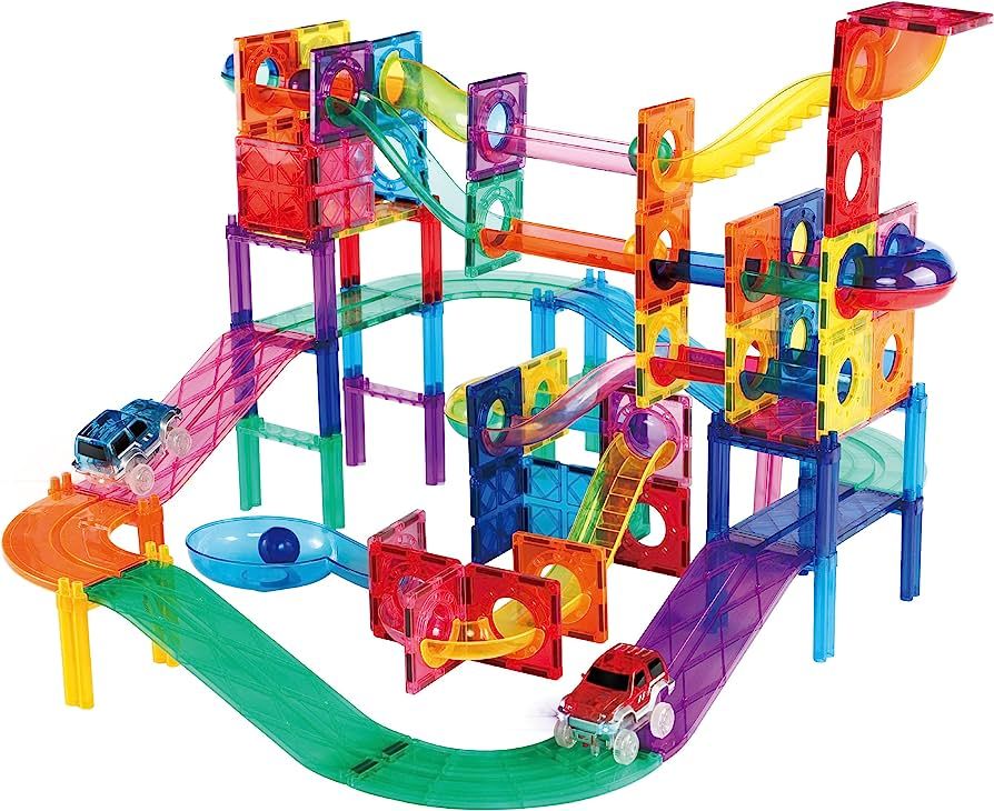 PicassoTiles 108pc 2-in-1 Marble Run Car Race Track Combo Magnetic Tiles PicassoToys Magnet Build... | Amazon (US)