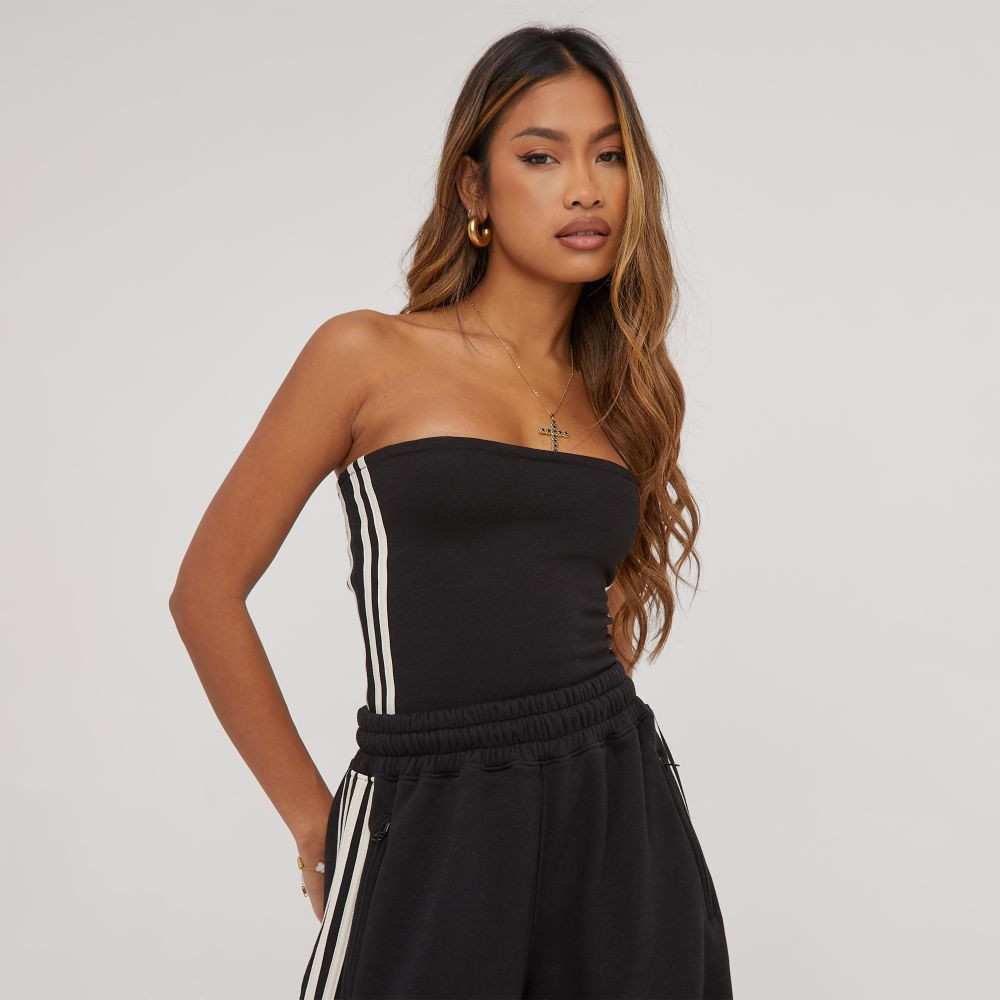 Bandeau Contrast Stripe Detail Top In Black | EGO Shoes (US & Canada)
