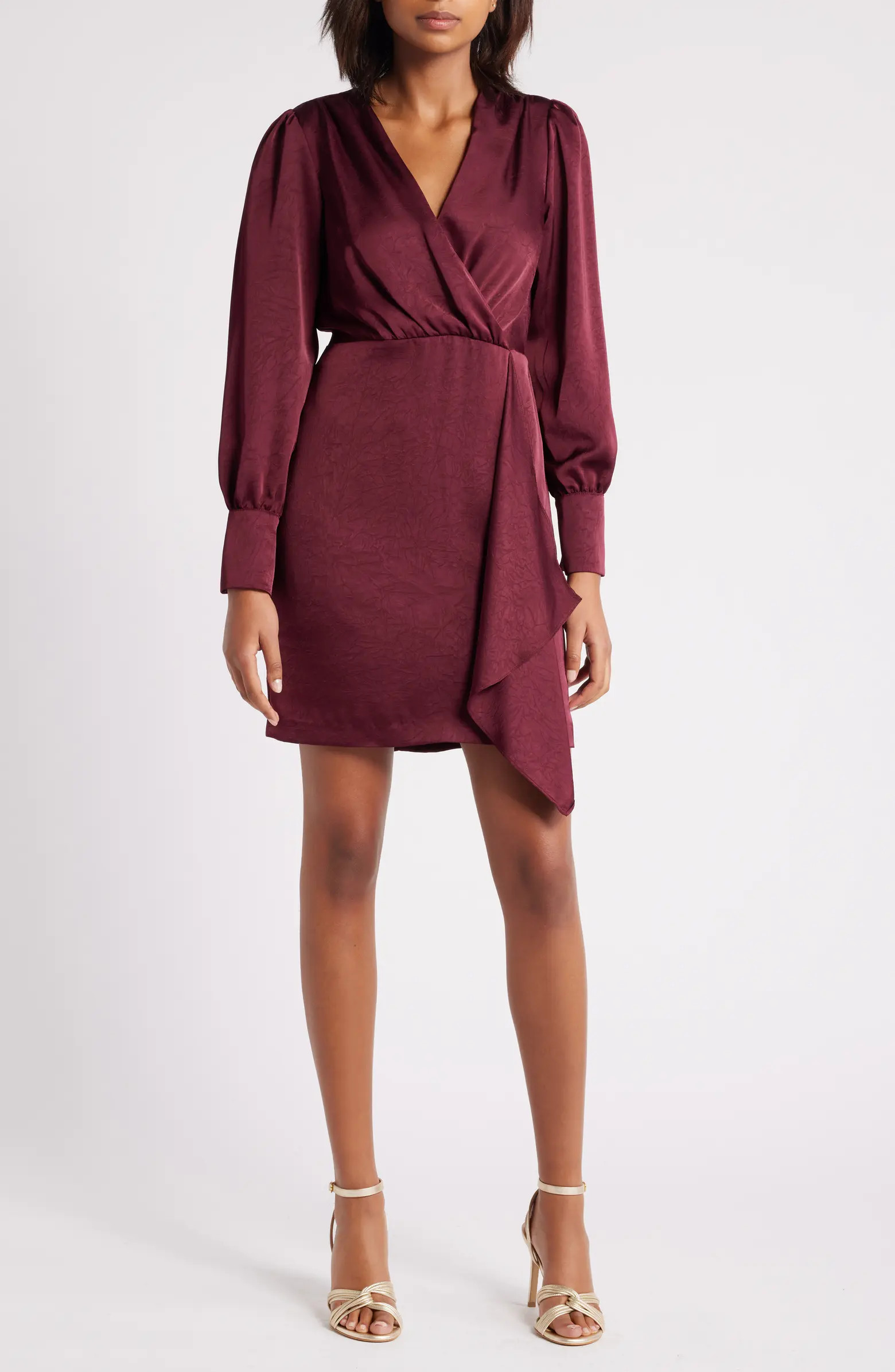 Julia Jordan Drape Front Long Sleeve Satin Dress | Nordstrom | Nordstrom