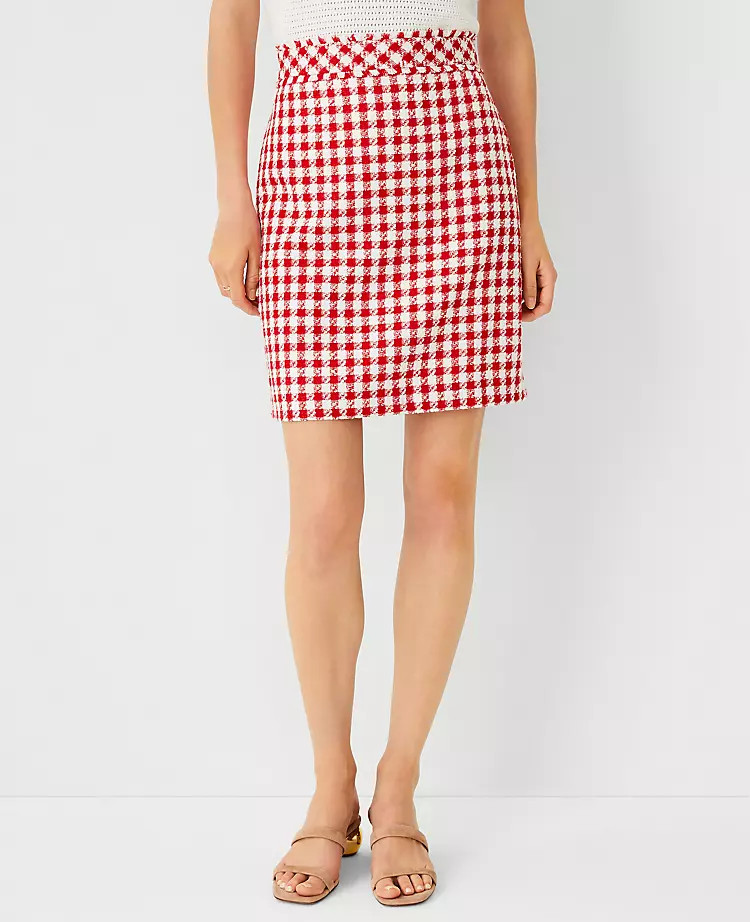 Gingham Fringe Tweed Skirt | Ann Taylor (US)