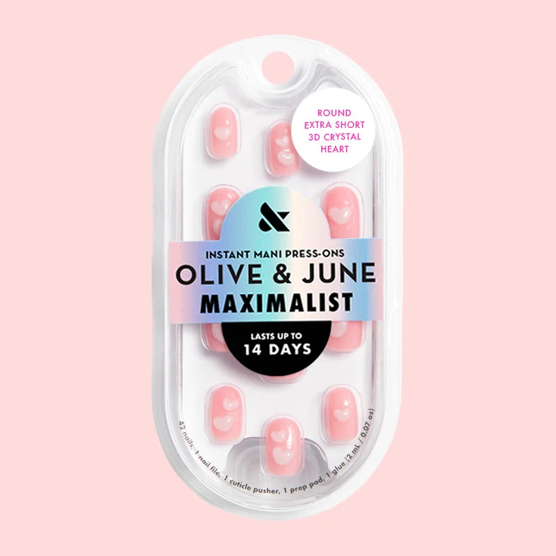 3D Crystal Hearts - Press-On | Extra Short | Round | Olive & June