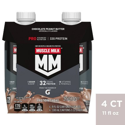 Muscle Milk Pro Nutritional Shake PB Chocolate Non-Caffeinated - 11oz/4pk: 32g Protein, Kosher Certified | Target