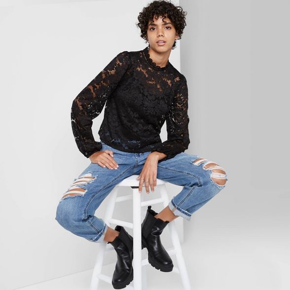 Women's Balloon Long Sleeve Lace Top - Wild Fable™ Black | Target