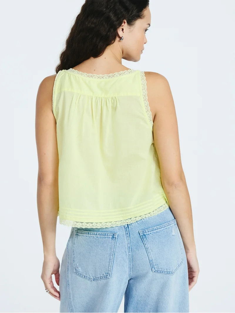 Scoop Women's and Women's Plus Flowy Cotton Tank Top with Lace Trim, Sizes XS-4X | Walmart (US)