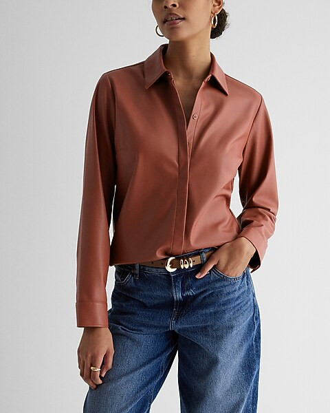 Faux Leather Relaxed Portofino Shirt | Express