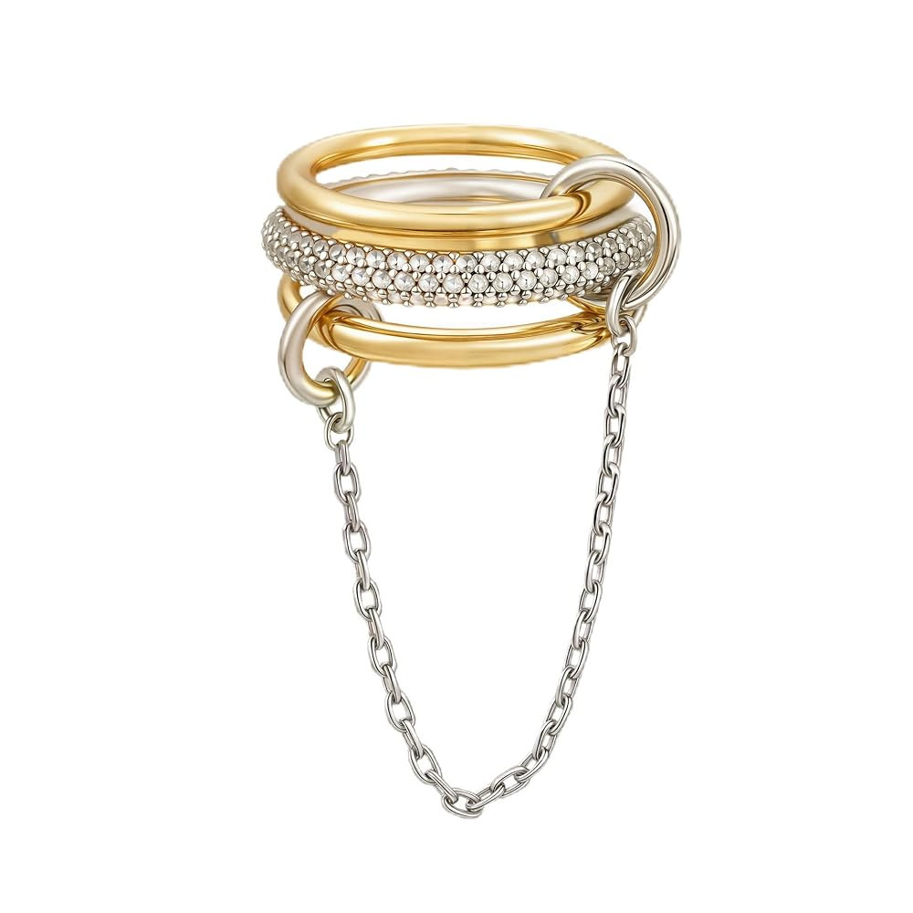 Gold Stackable Rings for Women, 14k Gold Plated Linked Chain Ring Set, Statement Cubic Zirconia I... | Amazon (US)