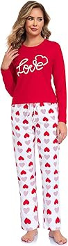 EISHOPEER Women's 2 Piece Cotton Long Sleeve Pajamas Set Cute Print Top and Pants Pjs Loungewear ... | Amazon (US)