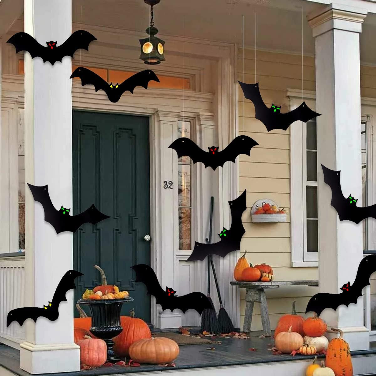 YUJUN Halloween Hanging Bats 12 Pieces 3D Realistic Scary Large Fake Black Hanging Flying Bat Spooky for Yard Sign Outdoor Indoor Lawn Decorations(3 Style) | Amazon (US)