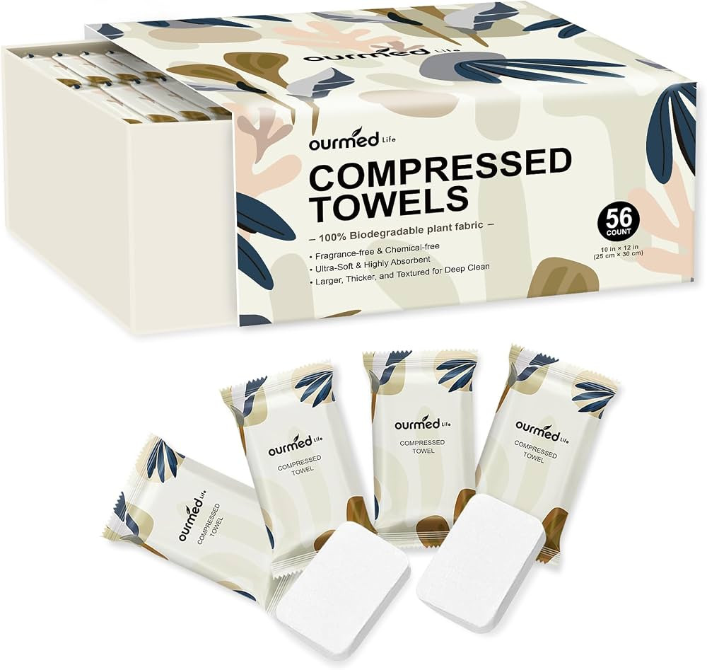 Ourmed Life Compressed Towel, Disposable Washcloths, 12 x 10 Inch, 56 Count | Amazon (US)