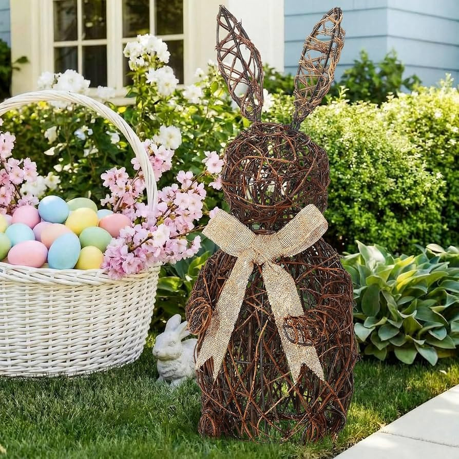 Thyle 15.7 Inch Easter Wicker Bunny Decor Large Rattan Bunny with Linen Bow Woven Outdoor Wicker ... | Amazon (US)