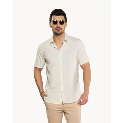 Camisa Manga Curta Linho DLZ Masculina - Areia | Netshoes | Netshoes (BR)