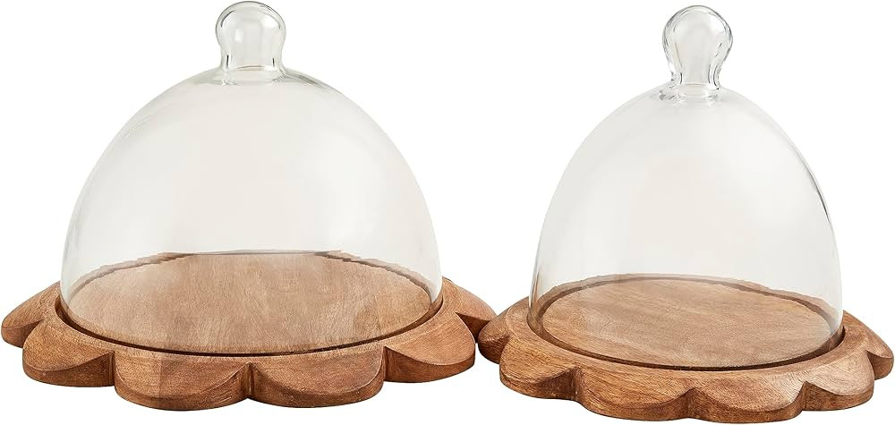 Mud Pie Wood Scallop Cloche Set, No Size, BROWN | Amazon (US)