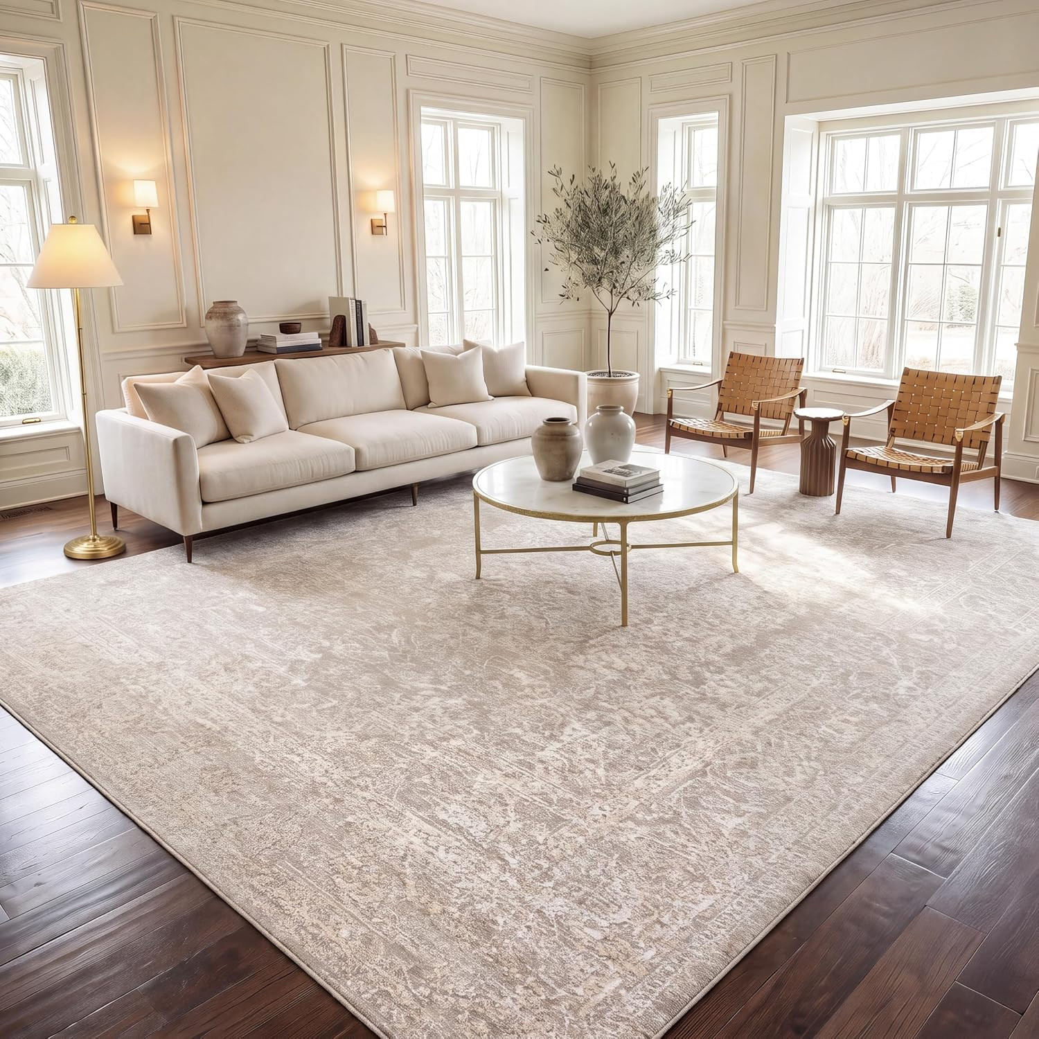 SAFAVIEH Reflection Area Rug 9'x12', Traditional Cream & Ivory RFT664D | Amazon (US)