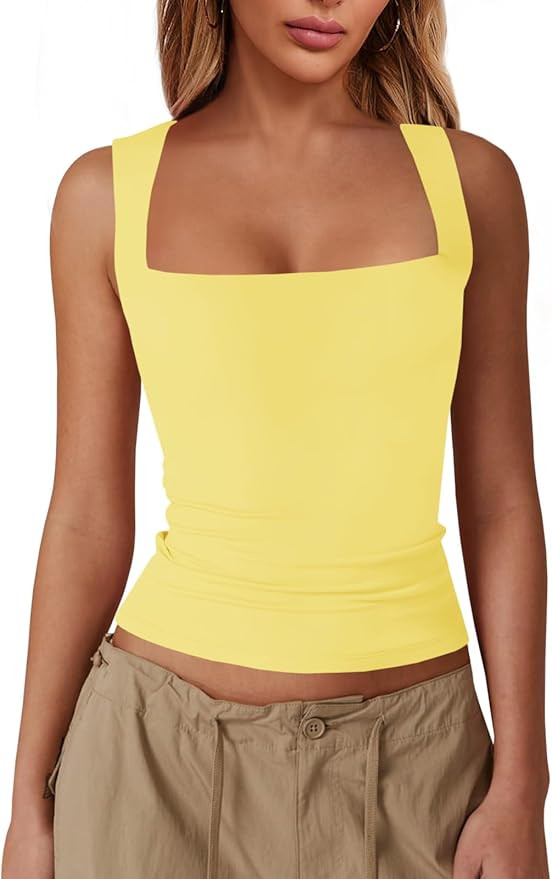 Imily Bela Womens Square Neck Tank Tops Casual Sleeveless Going Out Slim Fit Y2K Summer Cropped S... | Amazon (US)