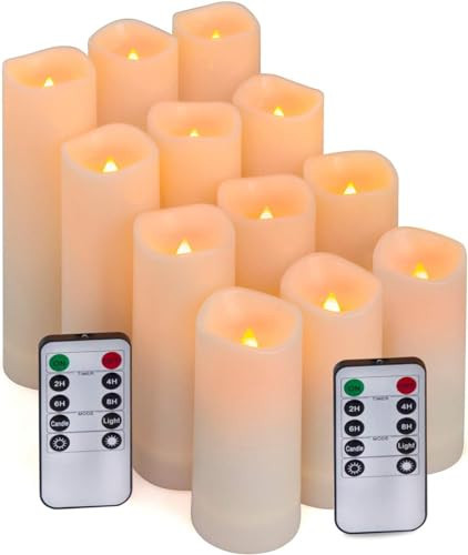 Hausware Flameless Candles, LED Candles Battery Operated Flickering Candles,12 Pack H 4" 5" 6" 7" Pillar Fack Candles with Remote and Timer Outdoor Waterproof Candles for Outdoor Larterns Home Decor | Amazon (US)