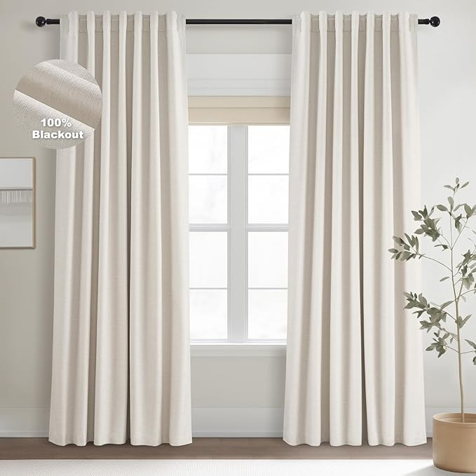 Topfinel 92 Inch Long Black Out Custom Drapery 2 Panels Neutral Blackout Cream White Curtains, Su... | Amazon (US)