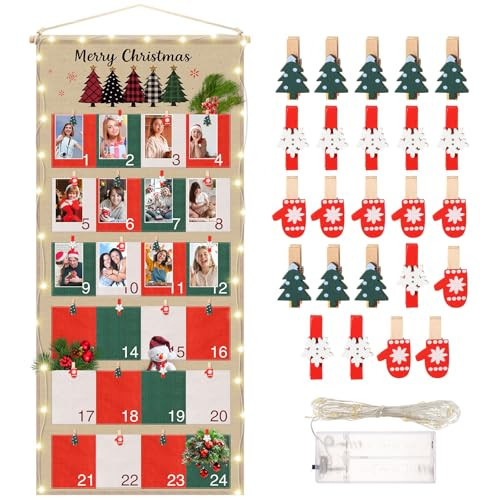 SilTriangle Fabric Christmas Advent Calendar with Pockets Reusable 24 Days Christmas Advent Countdown Calendar Photo Board for Pictures Hanging Display Bag for Xmas Holiday Home Wall Decor (Classic) | Amazon (US)