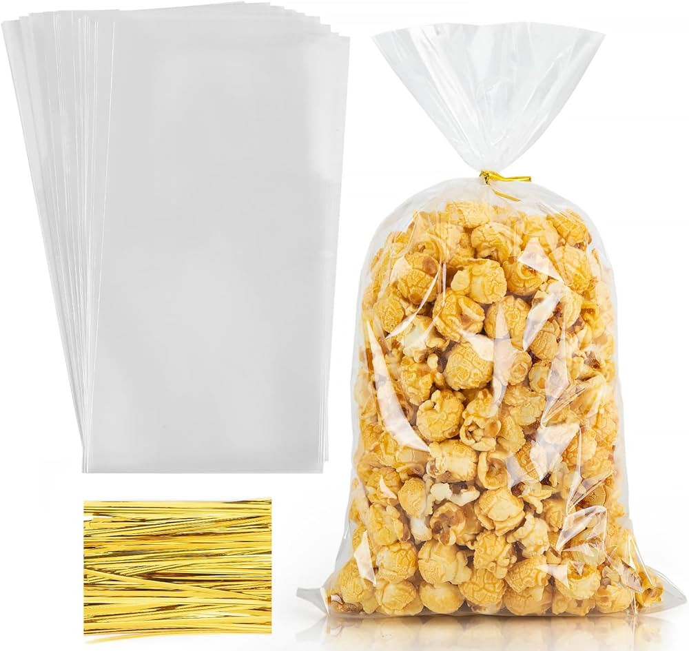 Labeol 100pcs Cellophane Bags 7X14 Popcorn Bags Treat Bags with Ties Goodie Bags Clear Gift Bags ... | Amazon (US)