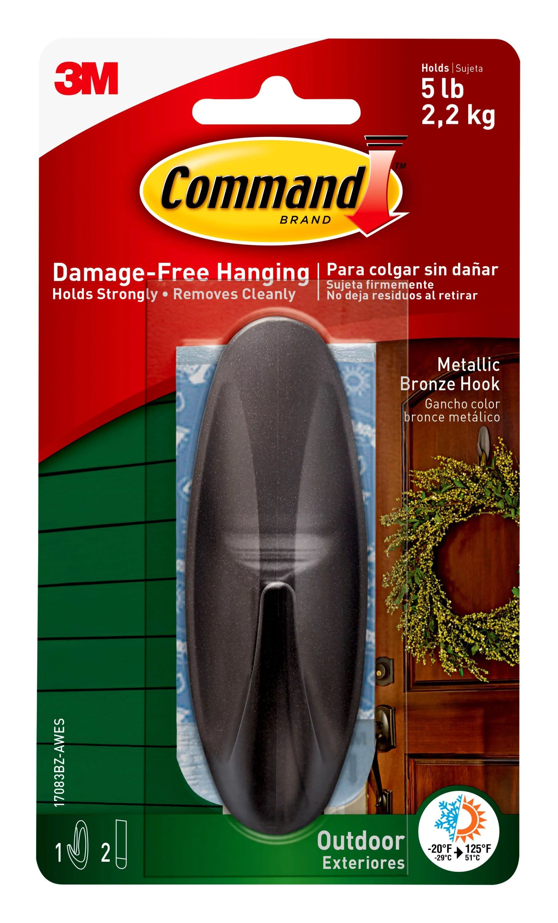 Command Outdoor Metallic Bronze Hook, Large, 1 Hook, 2 Strips/Pack | Walmart (US)
