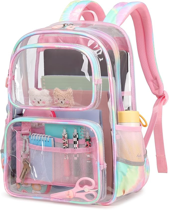 Sisipoet Pink Clear Backpack for Girls Heavy Duty Clear Bookbag, See Through Backpack for School,... | Amazon (US)