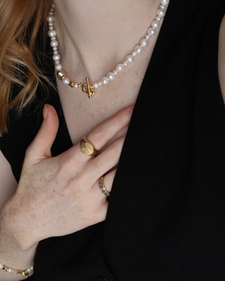 Pearl Necklace, Pearl
Jewellery, Gold Ring, Signet Ring.

#LTKstyletip #LTKfindsunder100