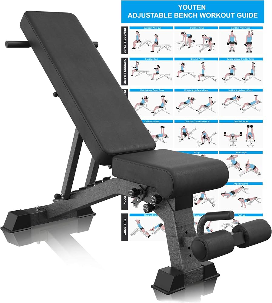 YOUTEN 1000 LB Weight Bench Heavy Capacity | 9-4-4 Almost 90° Adjustable Incline Decline Exercis... | Amazon (US)