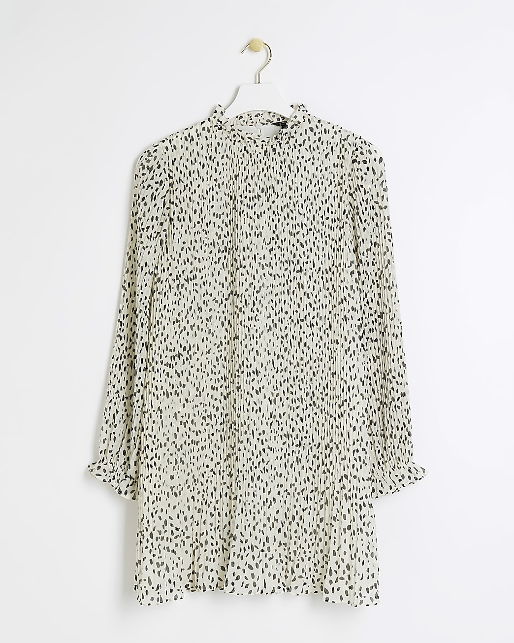 Cream plisse leopard print shift mini dress | River Island (UK & IE)